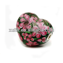 forma de corazón de la flor de latón chapado joyería de plata cuentas de murano